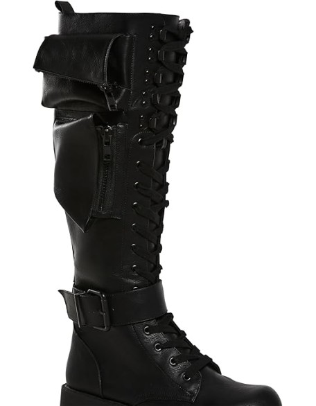 Obsidian Pocket Combat Boots by Current Mood – Knee High Vegan Leather Combat Boots for Edgy Style