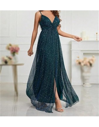 Women's Spaghetti Strap Backless Evening Gown Deep V-Neck Split Long Sexy Party Prom Formal Dresses