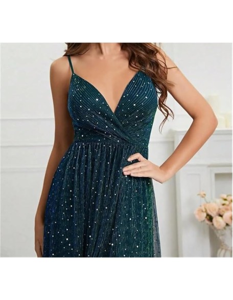 Women's Spaghetti Strap Backless Evening Gown Deep V-Neck Split Long Sexy Party Prom Formal Dresses