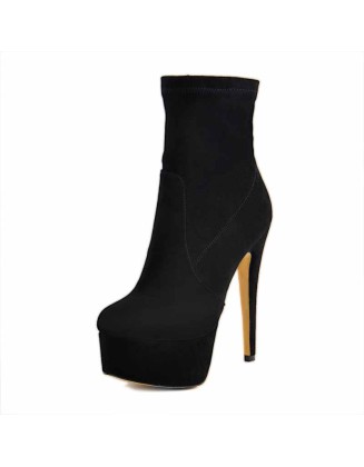 Lycra Stretch Platform Stiletto High Heel Ankle Boots