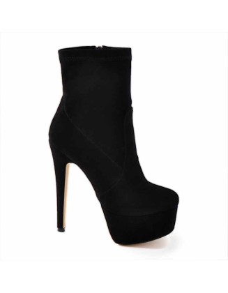 Lycra Stretch Platform Stiletto High Heel Ankle Boots