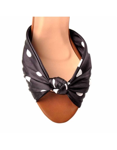 Polka Dot Open Toe Wood Heel Wedge Sandals