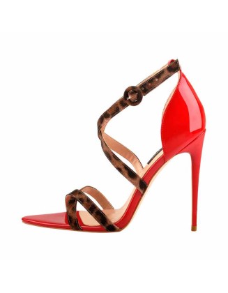 Criss Cross Leopard Ankle Strap Stilettos Sandals
