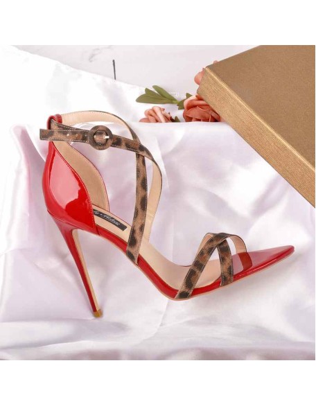 Criss Cross Leopard Ankle Strap Stilettos Sandals
