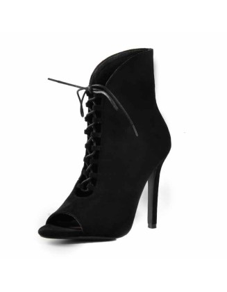 Peep Toe Lace Up Stiletto Ankle Boots