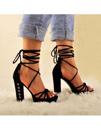 Gladiator Platform Lace Up Chunky High Heel Sandals