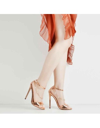 Pearl Metal Chain Ankle Strap Open Toe Sandals