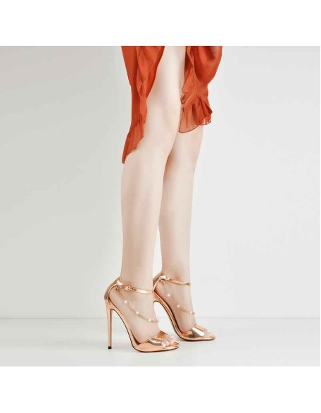 Pearl Metal Chain Ankle Strap Open Toe Sandals