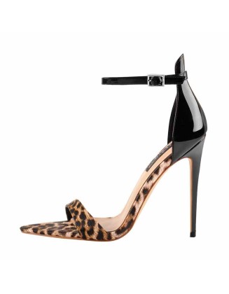 Pointy Open Toe Leopard Ankle Sandals