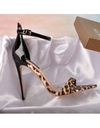 Pointy Open Toe Leopard Ankle Sandals