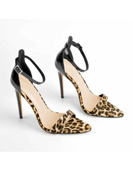 Pointy Open Toe Leopard Ankle Sandals