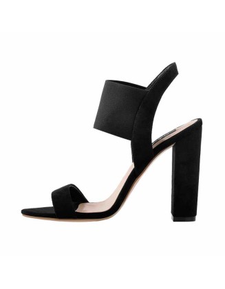 Chunky High Heel Singback Black Sandals