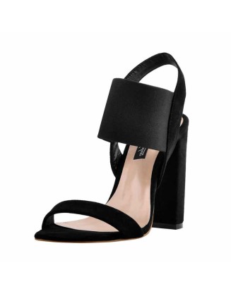Chunky High Heel Singback Black Sandals