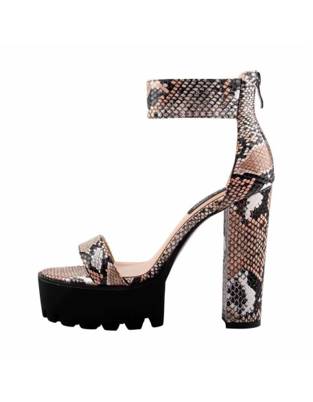 Snake Print Ankle Strap Chunky Heel Sandals