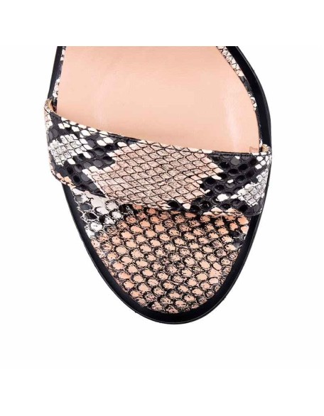 Snake Print Ankle Strap Chunky Heel Sandals