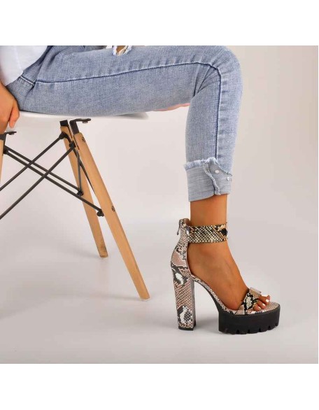Snake Print Ankle Strap Chunky Heel Sandals
