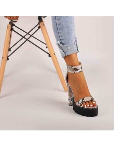 Snake Print Ankle Strap Chunky Heel Sandals