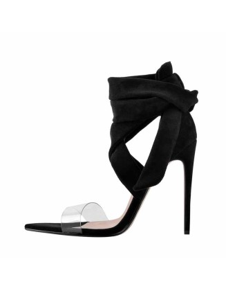 Clear Band Lace Up High Heel Sandals