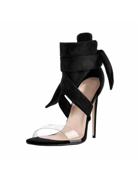 Clear Band Lace Up High Heel Sandals