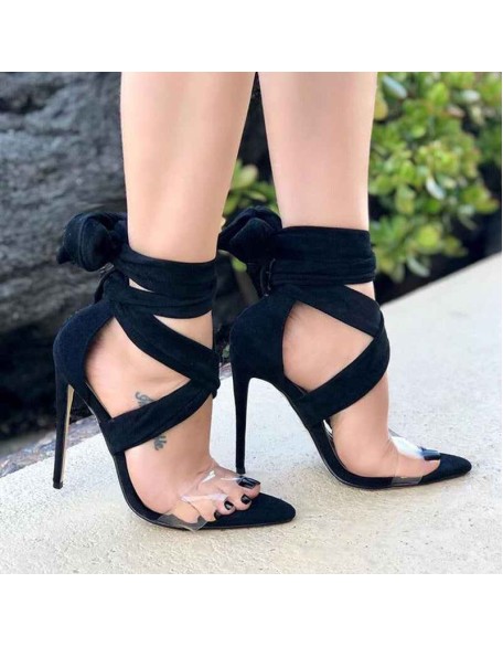 Clear Band Lace Up High Heel Sandals