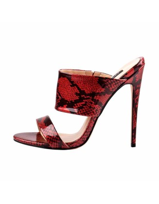 Two Band Snake Red Sandals High Heel Mules