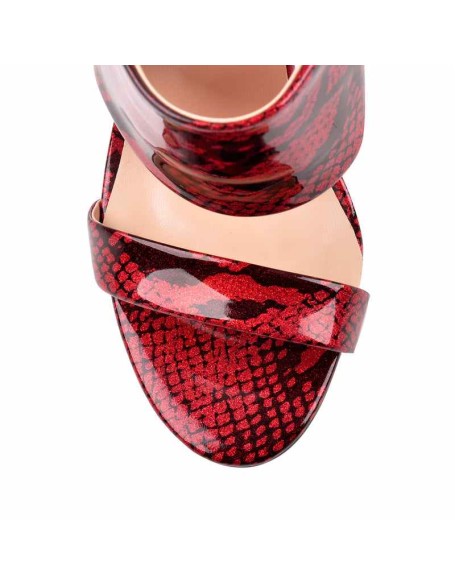 Two Band Snake Red Sandals High Heel Mules