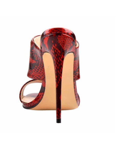 Two Band Snake Red Sandals High Heel Mules