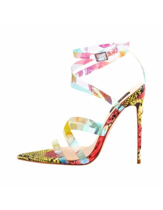 Snake Pointed Open Toe PVC Strap Sandals