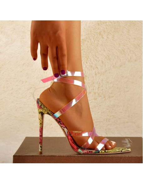 Snake Pointed Open Toe PVC Strap Sandals