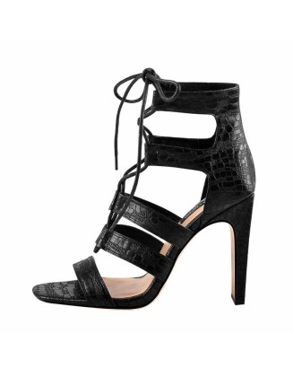 Lace Up Chunky Heel Cut Out Boots Sandals