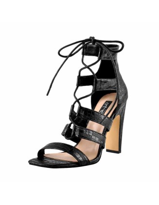 Lace Up Chunky Heel Cut Out Boots Sandals