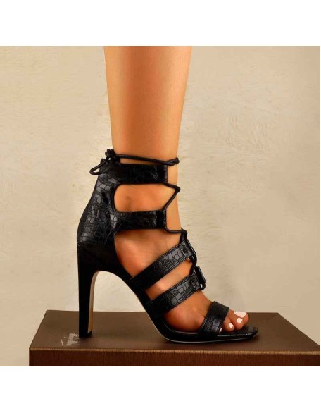 Lace Up Chunky Heel Cut Out Boots Sandals