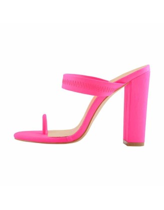 Chunky High Heel Mules Toe Ring Sandals