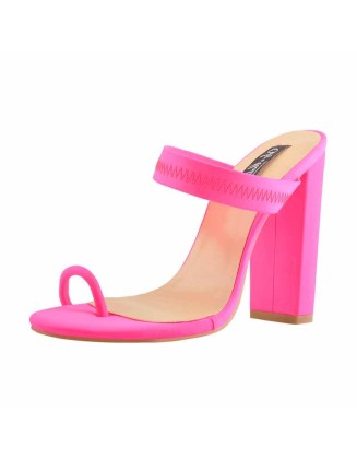 Chunky High Heel Mules Toe Ring Sandals