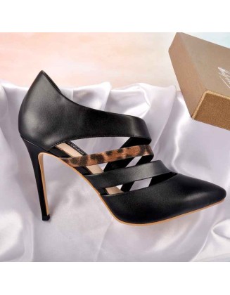 Pointed Toe Cut Out Leopard Slip On Pumps