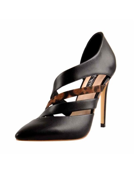 Pointed Toe Cut Out Leopard Slip On Pumps