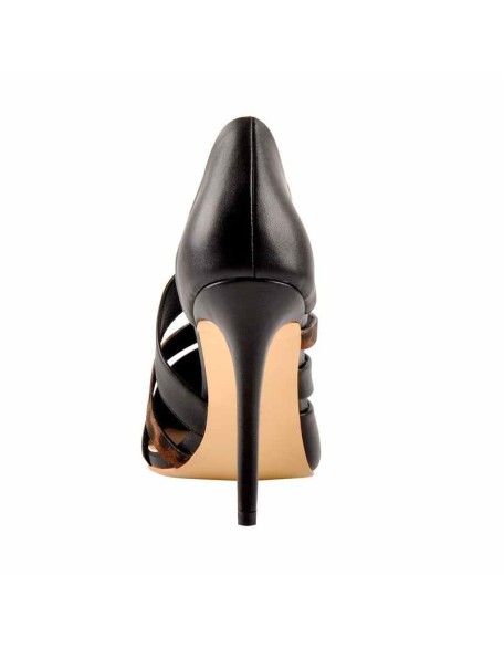 Pointed Toe Cut Out Leopard Slip On Pumps