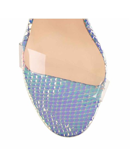 Iridescent Snake Print Platform Chunky Heels Sandals