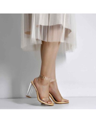 Clear Ankle Strap Perspex Chunky High Heel Sandals