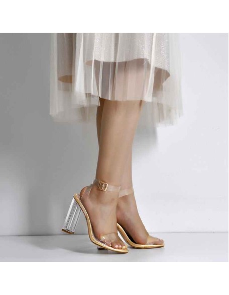 Clear Ankle Strap Perspex Chunky High Heel Sandals