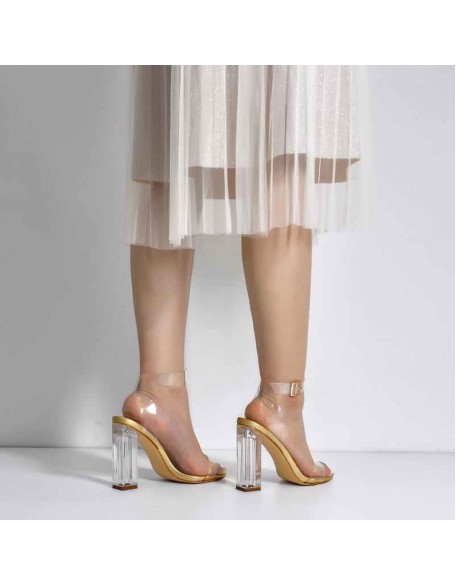 Clear Ankle Strap Perspex Chunky High Heel Sandals