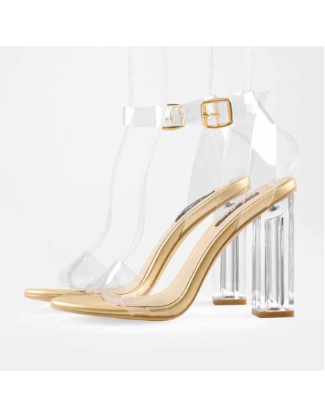 Clear Ankle Strap Perspex Chunky High Heel Sandals