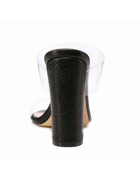 Clear Double Straps Snake Pattern Chunky Heels Mules