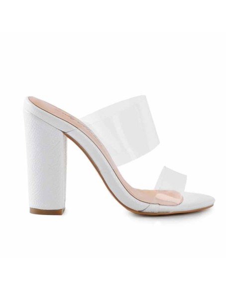 Clear Double Straps Snake Pattern Chunky Heels Mules
