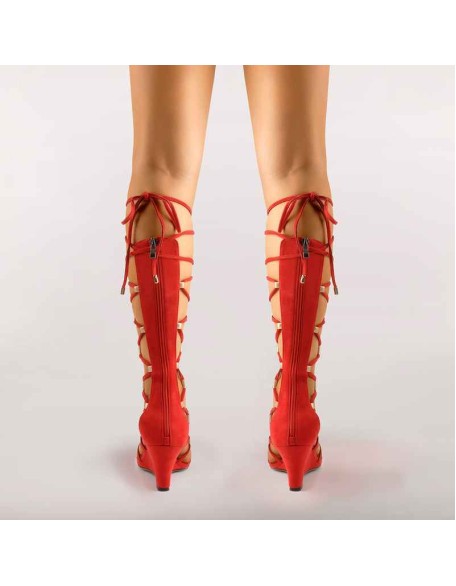 Lace Up Gladiator Cutout Wedge Sandal Boots