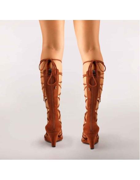 Lace Up Gladiator Cutout Wedge Sandal Boots