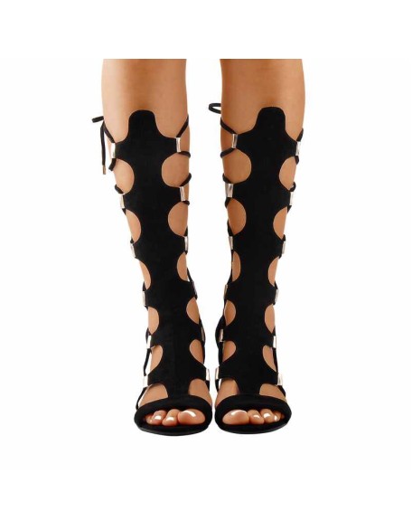 Lace Up Gladiator Cutout Wedge Sandal Boots