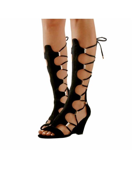 Lace Up Gladiator Cutout Wedge Sandal Boots
