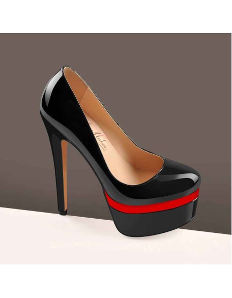 Round Toe Double Platform High Heel Pumps