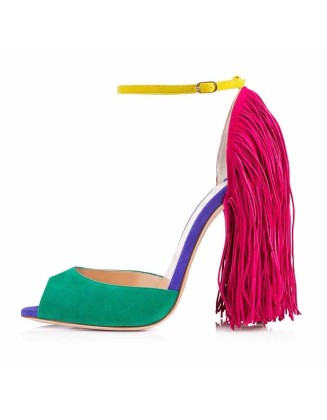 Fringe Decoration Peep Toe High Heel Sandals